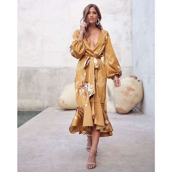 Express Dresses & Skirts - EXPRESS x ROCKY BARNES Floral Wrap Tie Waist Maxi Dress Size XS/Small